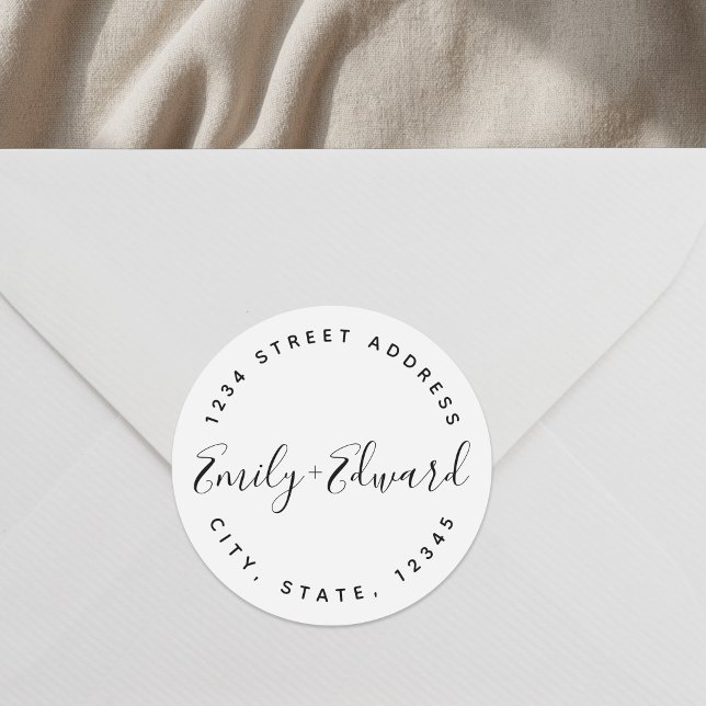 Calligraphy Couple Names Circular Wedding Address Classic Round Sticker (Creator Uploaded)