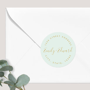 Calligraphy Couple Names Circular Wedding Address Classic Round Sticker