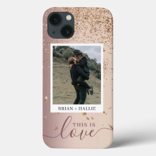 Calligraphy Couple Photo Rose Gold Glitter iPhone 13 Case