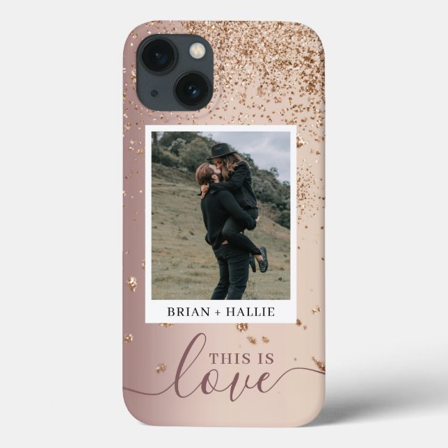 Calligraphy Couple Photo Rose Gold Glitter Case-Mate iPhone Case (Back)