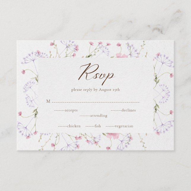 Calligraphy Cream Watercolor Wildflower RSVP Card (Front)