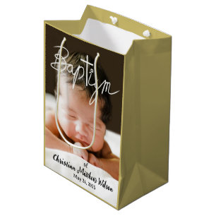Calligraphy Cross Religious Photo Baptism Medium Gift Bag