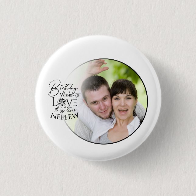 Calligraphy Custom Photo Birthday For Nephew 3 Cm Round Badge (Front)