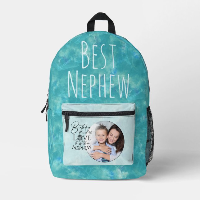 Calligraphy Custom Photo Birthday For Nephew Printed Backpack (Front)