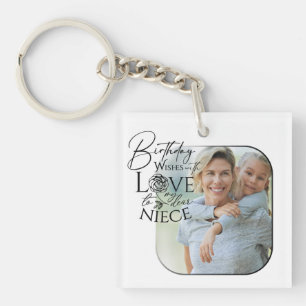 Calligraphy Custom Photo Birthday For Niece Key Ring
