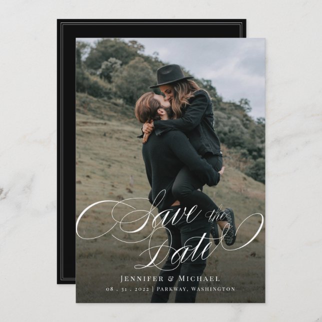 Calligraphy Custom Photo Wedding Save The Date (Front/Back)