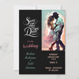 Calligraphy dance contrasting colours photo weddin save the date