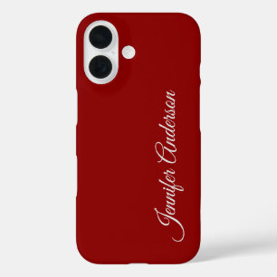 Calligraphy Dark Red Colour Personalised Name iPhone 16 Case