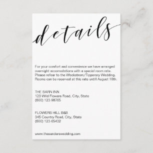 Calligraphy details card template black and white