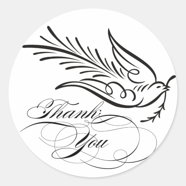 Calligraphy Dove and Thank You Text Classic Round Sticker (Front)