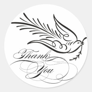 Calligraphy Dove and Thank You Text Classic Round Sticker