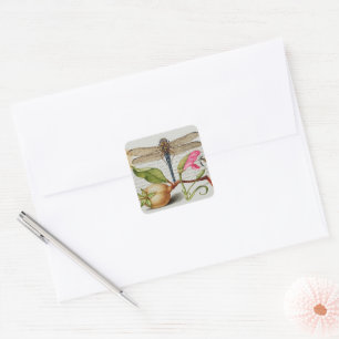 Calligraphy (Dragonfly, Carnation & Pear)    Square Sticker