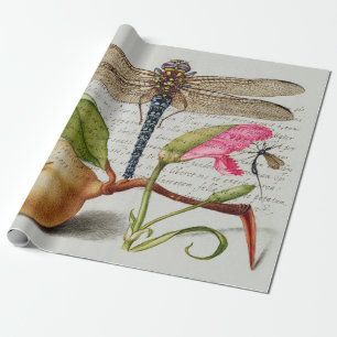 Calligraphy (Dragonfly, Carnation & Pear)  Wrapping Paper