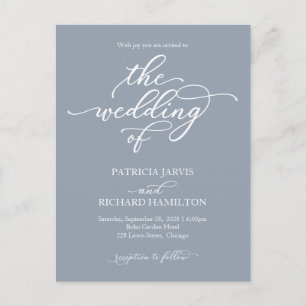 Calligraphy Dusty Blue Wedding Invitation Postcard