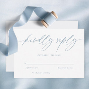 Calligraphy Dusty Blue Wedding RSVP Card