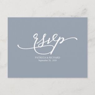 Calligraphy Dusty Blue Wedding RSVP Postcard