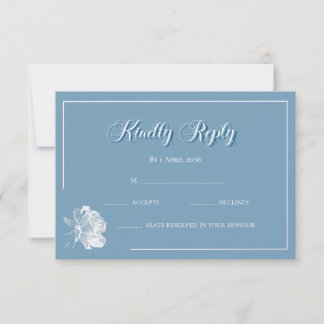 Calligraphy Dusty Blue White Floral RSVP Wedding Card
