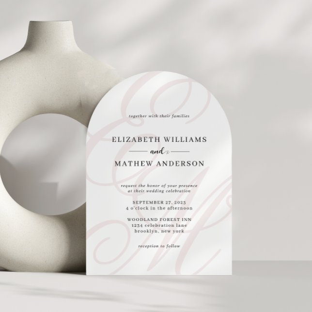 Calligraphy Dusty Pink Monogram Arch Wedding Invitation (Creator Uploaded)