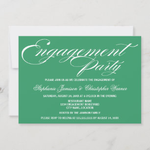 Calligraphy Elegance Green Engagement Party Invitation
