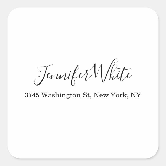 Calligraphy Elegant Black & White Chic Plain Square Sticker (Front)