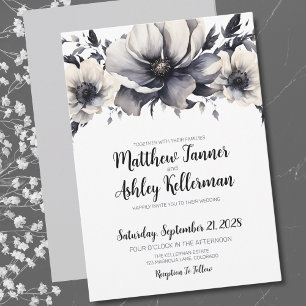 Calligraphy Elegant Black White Floral Wedding Invitation