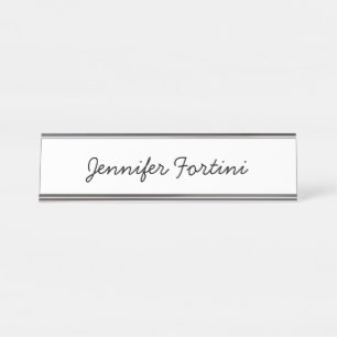 Calligraphy Elegant Black & White Plain Simple Desk Name Plate