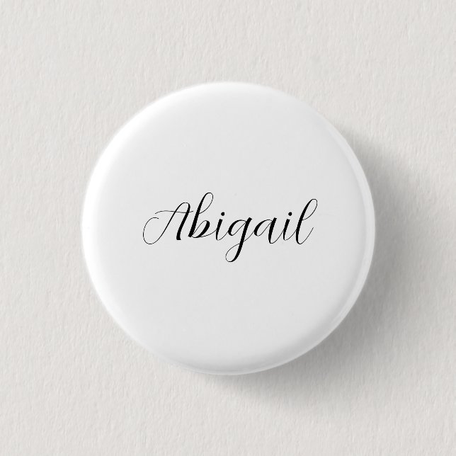 Calligraphy Elegant Black White Plain Simple Name 3 Cm Round Badge (Front)