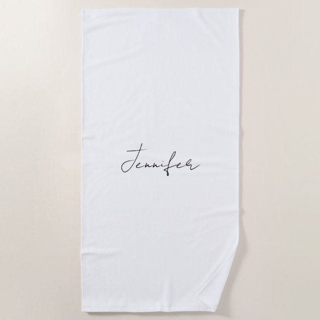 Calligraphy Elegant Black White Plain Simple Name Beach Towel (Front)