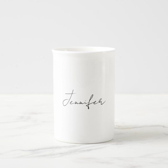 Calligraphy Elegant Black White Plain Simple Name Bone China Mug (Front)