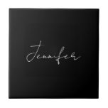 Calligraphy Elegant Black White Plain Simple Name Ceramic Tile<br><div class="desc">Looking for a beautiful calligraphy with an aesthetic handwriting? This simple,  eye-catching design is for you. This product immediately impresses those who see it. The fine and tasteful design will immediately reflect the quality of your relationship and family.</div>