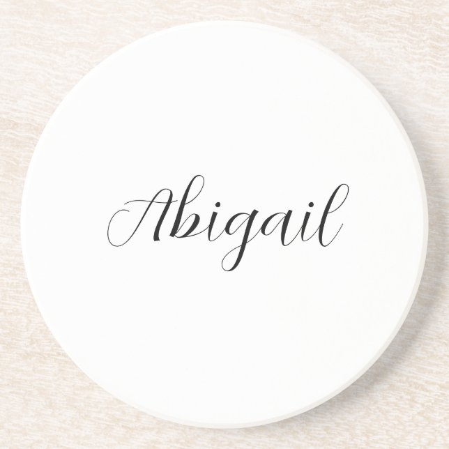 Calligraphy Elegant Black White Plain Simple Name Coaster (Front)
