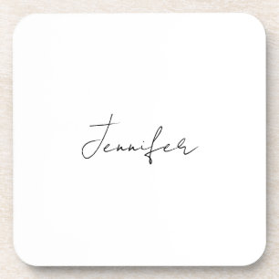 Calligraphy Elegant Black White Plain Simple Name Coaster