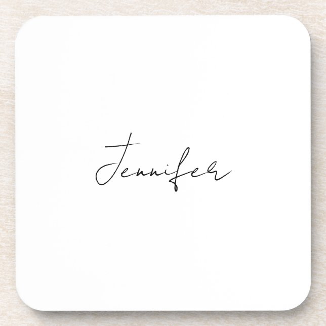 Calligraphy Elegant Black White Plain Simple Name Coaster (Front)