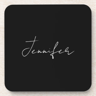 Calligraphy Elegant Black White Plain Simple Name Coaster