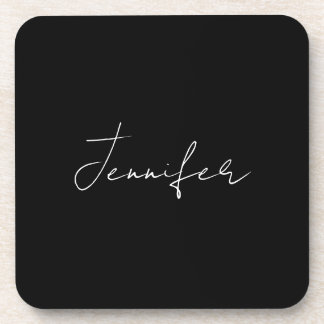 Calligraphy Elegant Black White Plain Simple Name Coaster