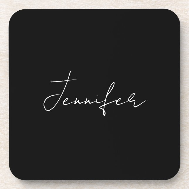Calligraphy Elegant Black White Plain Simple Name Coaster (Front)