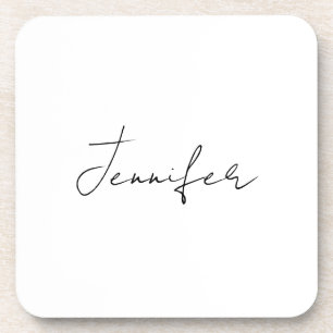 Calligraphy Elegant Black White Plain Simple Name Coaster
