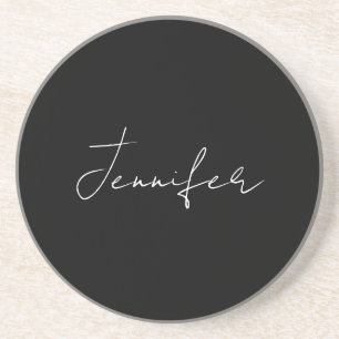 Calligraphy Elegant Black White Plain Simple Name Coaster