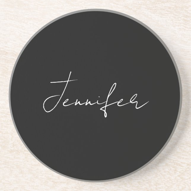 Calligraphy Elegant Black White Plain Simple Name Coaster (Front)