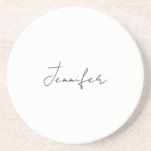 Calligraphy Elegant Black White Plain Simple Name Coaster