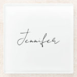Calligraphy Elegant Black White Plain Simple Name Glass Coaster<br><div class="desc">Looking for a beautiful calligraphy with an aesthetic handwriting? This simple,  eye-catching design is for you. This product immediately impresses those who see it. The fine and tasteful design will immediately reflect the quality of your relationship and family.</div>
