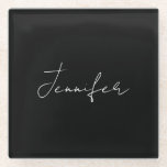 Calligraphy Elegant Black White Plain Simple Name Glass Coaster<br><div class="desc">Looking for a beautiful calligraphy with an aesthetic handwriting? This simple,  eye-catching design is for you. This product immediately impresses those who see it. The fine and tasteful design will immediately reflect the quality of your relationship and family.</div>