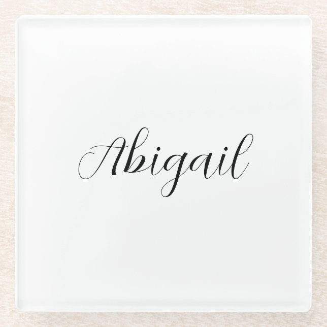 Calligraphy Elegant Black White Plain Simple Name Glass Coaster (Front)
