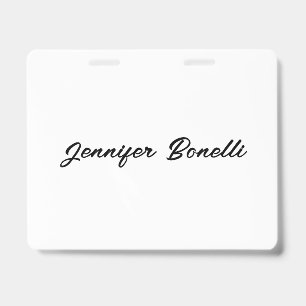 Calligraphy Elegant Black White Plain Simple Name ID Badge