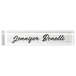 Calligraphy Elegant Black White Plain Simple Name Nameplate