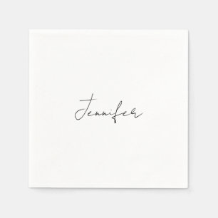 Calligraphy Elegant Black White Plain Simple Name Napkin