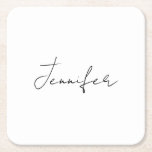 Calligraphy Elegant Black White Plain Simple Name Square Paper Coaster<br><div class="desc">Looking for a beautiful calligraphy with an aesthetic handwriting? This simple,  eye-catching design is for you. This product immediately impresses those who see it. The fine and tasteful design will immediately reflect the quality of your relationship and family.</div>