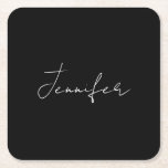 Calligraphy Elegant Black White Plain Simple Name Square Paper Coaster<br><div class="desc">Looking for a beautiful calligraphy with an aesthetic handwriting? This simple,  eye-catching design is for you. This product immediately impresses those who see it. The fine and tasteful design will immediately reflect the quality of your relationship and family.</div>