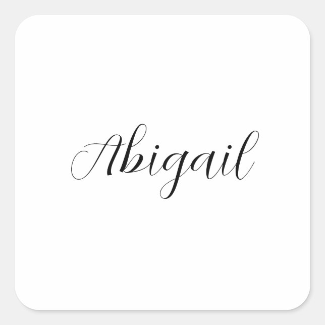 Calligraphy Elegant Black White Plain Simple Name Square Sticker (Front)