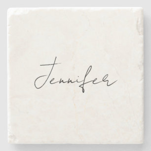 Calligraphy Elegant Black White Plain Simple Name Stone Coaster